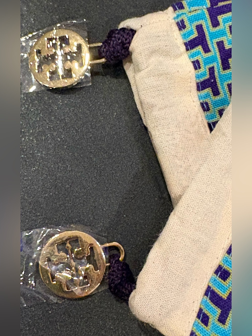 Tory Burch Drawstring Dust Bags Set Of 2 Blue Logo Trim Shoe Travel Storage - Picture 5 of 12